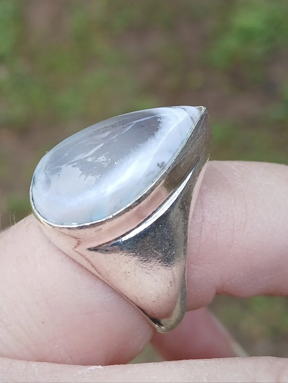 New Men's Dendritic Opal 925 Silver Ring.